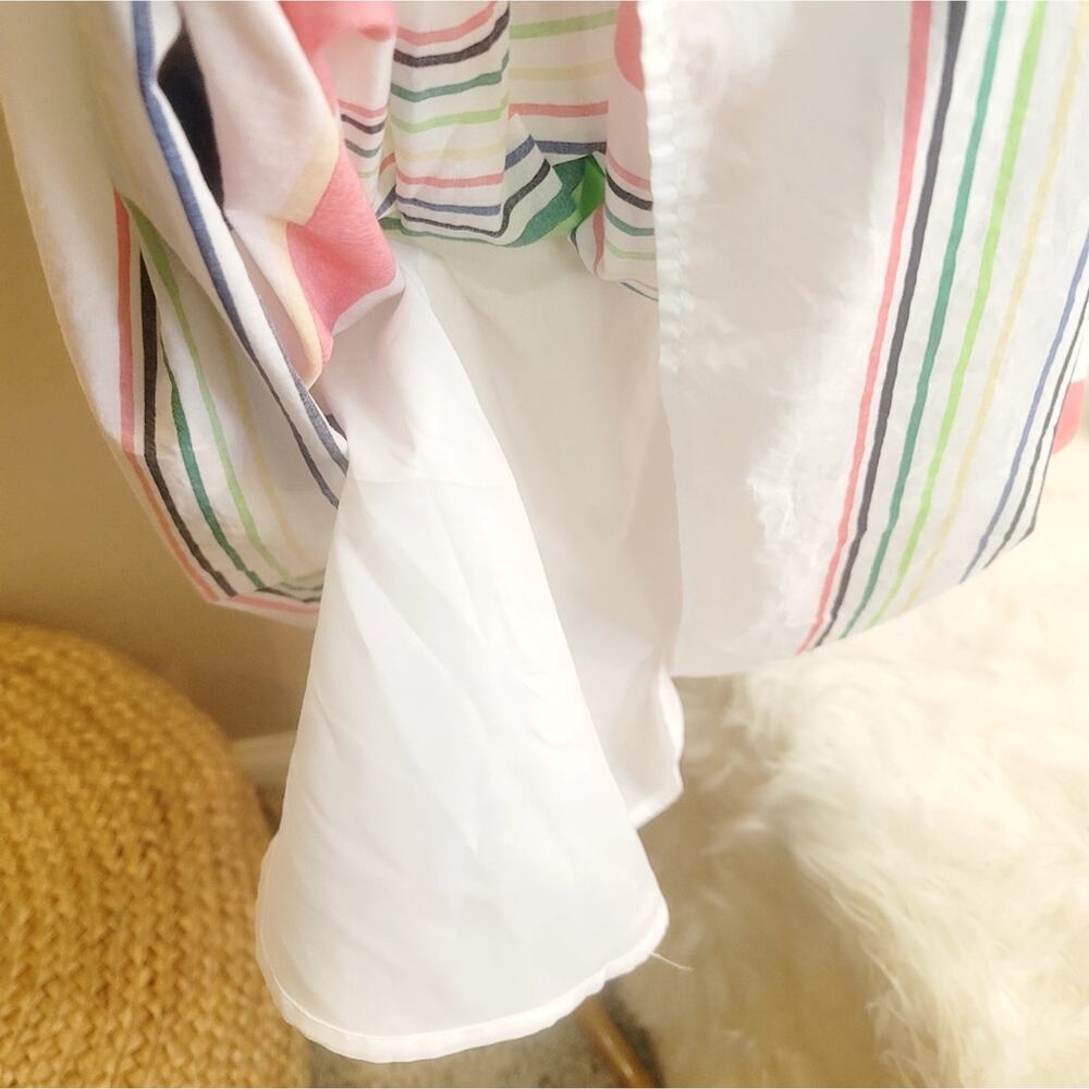 TOMMY HILFIGER White Neon Striped Cotton Pleated Fit & Flare Dress Pleated - Picture 13 of 16
